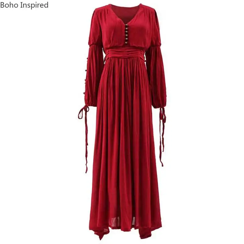 Женское винтажное платье бохо длинное хлопковое с треугольным вырезом и