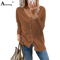 aimsnug 2022 single breasted top solid knitted sweaters plus size women casual knitwear ladies vintage fashion sweater femme