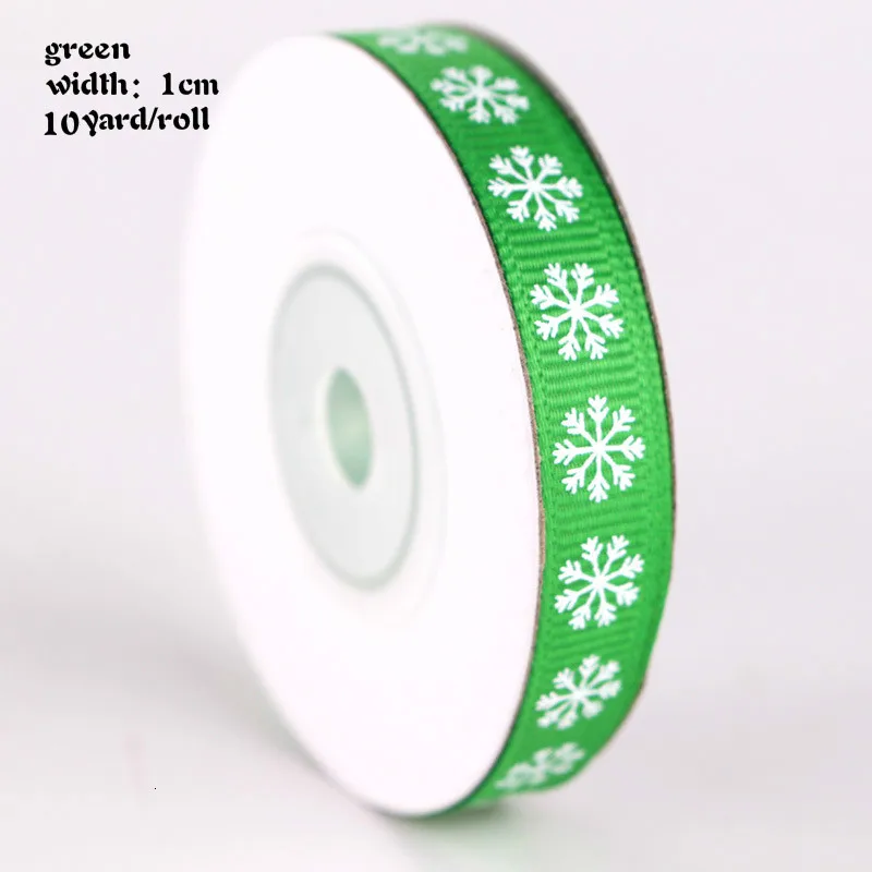 snowflake green 10/25 ярдов/рулон 10 мм 25 мм 38 мм шелковые рождественские атласные ленты из полиэстера для рукоделия швейная лента материалы ручной работы подарочная упаковка - Цвет: snowflake green