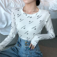 y2k new summer streetwear short women t shirt fashion letter moon print long sleeved t shirts female pure cotton tops mujer