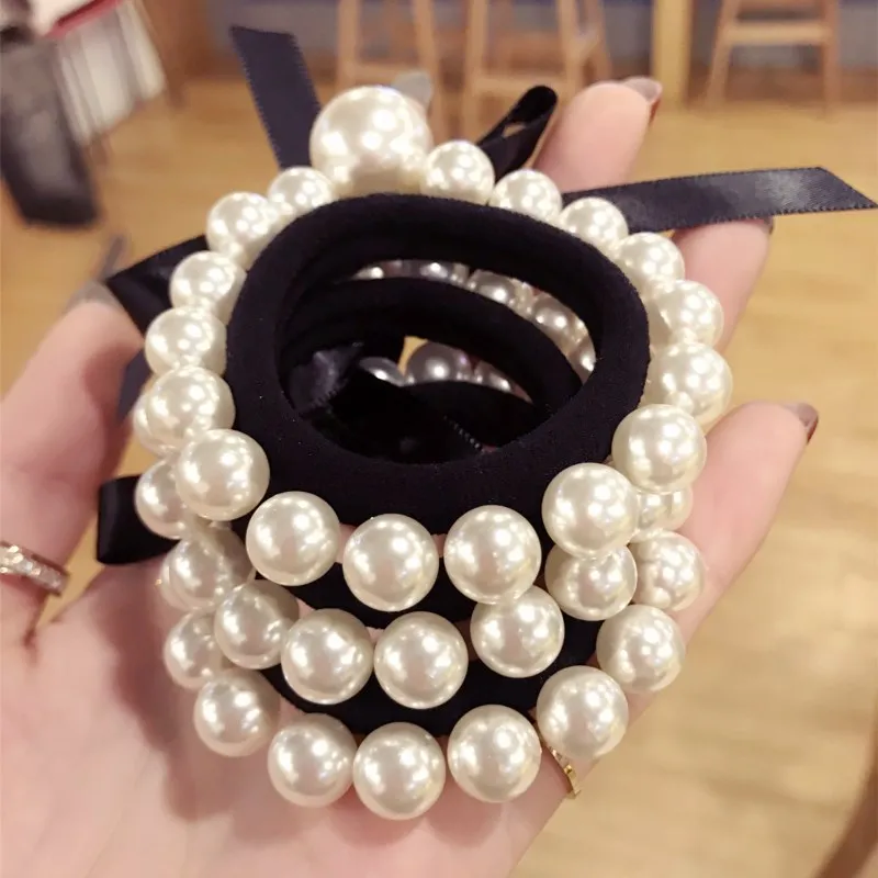 

Korea New Style Flower Pearl Rhinestone Hair Accessories Hair Bows Elastic Hair Bands Rubber Band Hair Tie For Girls