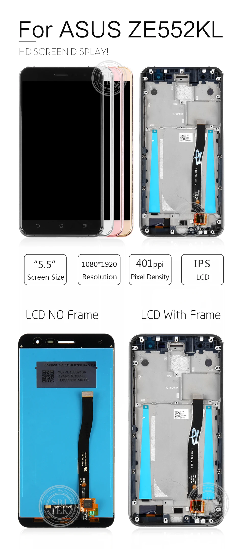 Черный/белый 5,5 дюймов для Asus ZenFone 3 ZE552KL Z012DE Полный ЖК-дисплей+ кодирующий преобразователь сенсорного экрана в сборе Замена