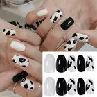 24 шт. черно-белый матовый коровья печать накладные ногти гроб накладные ногти УФ Дизайн гель Популярные черные пятна