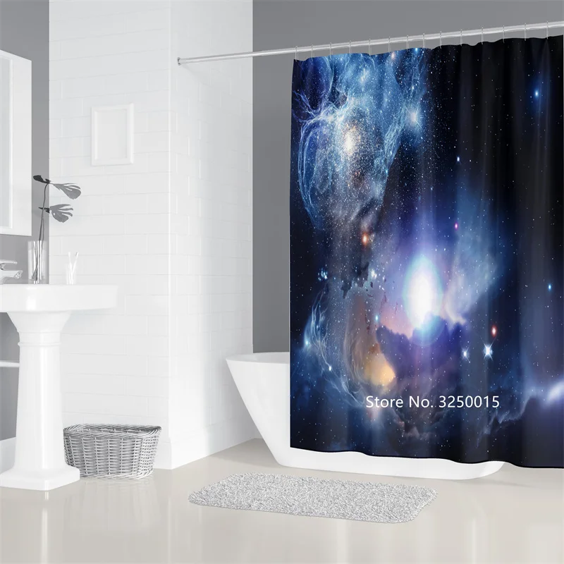 

Washable HD Digital Printing Blue Starry Sky Shower Curtain Flower Scenery Partition Curtain Waterproof and Mildew Hot Sale