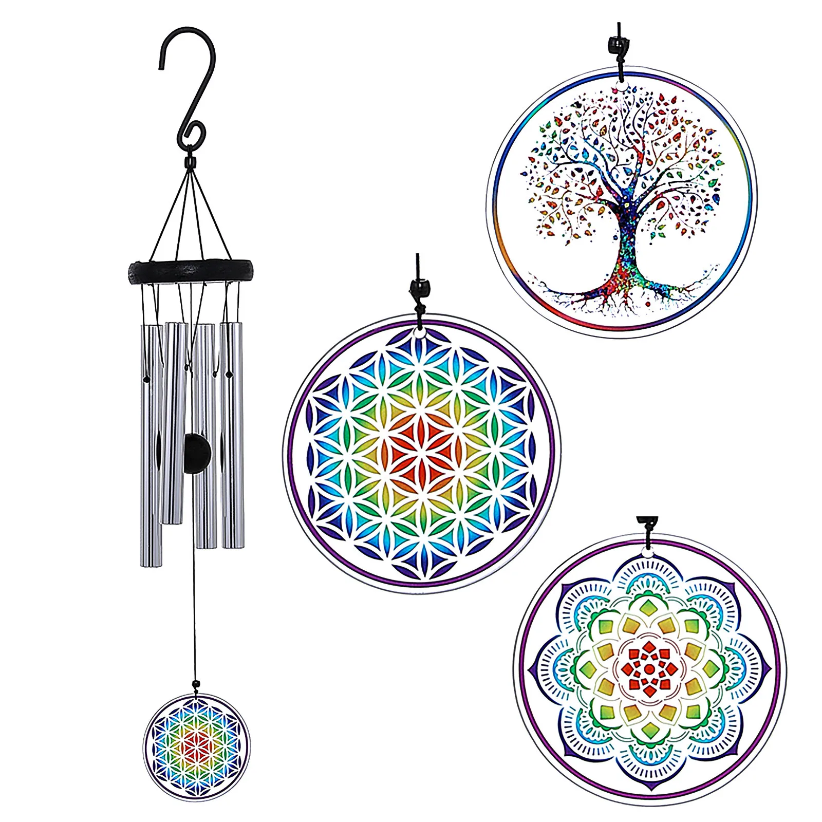 

Silver Metal Tube Four-Tube Music Wind Chime Color Pendant Decoration