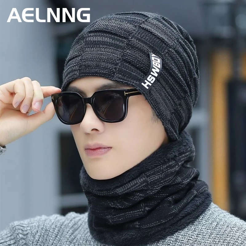 

AELNNG брендовая мужская шапка зимние сохраняющие тепло вязаные шапки плюс бархатные утолщенные головные уборы искусственные шапочки облега...