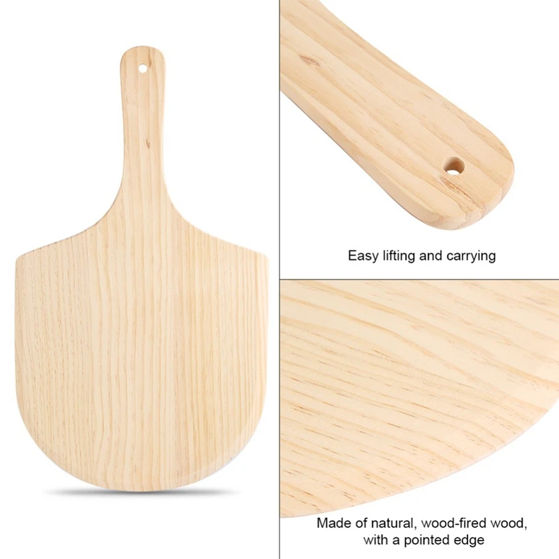 

14 Inch Natural Wooden Pizza Tray Plate Charcuterie Board Pizza Spatula Shovel Paddle Baking Bakeware Pizza and Bread Tray Pizza
