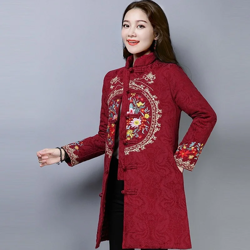 Китайская Новогодняя одежда для женщин теплый хлопковый топ Ципао Восточный