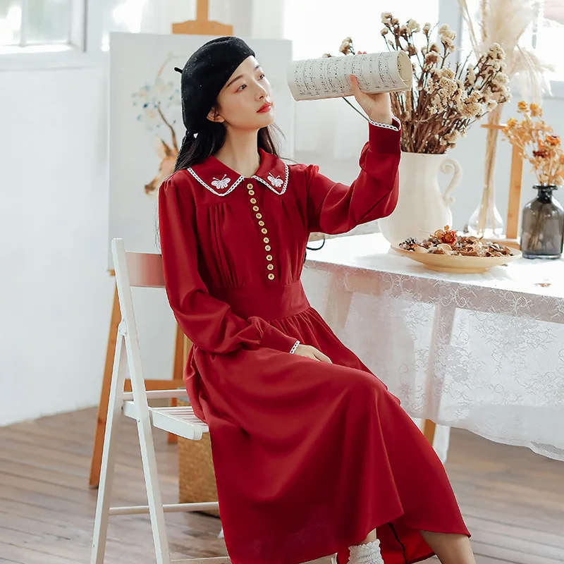 2019 Новое модное женское ретро платье с вышивкой осенние платья|Женские платья| |