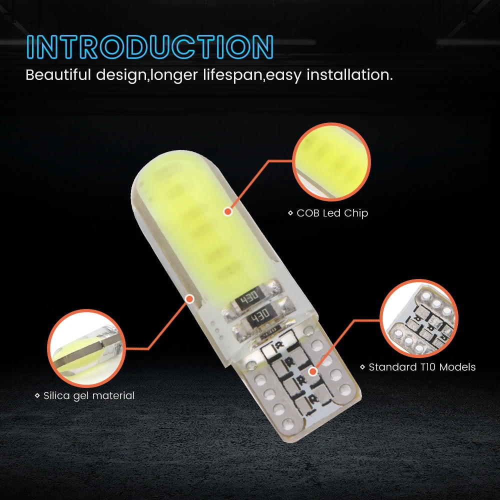 100 шт./лот T10 194 168 COB 12SMD SILICA W5W 12 Led лампа для чтения 12V DC Индикатор лампы