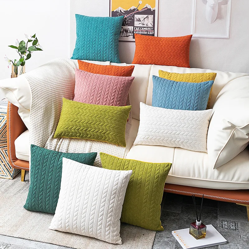 

2021 New Fashion Nordic Simple Dutch Velvet Three-Dimensional Embossed Wave Pattern Pillow Case Solid Color Sofa Cushion Cover