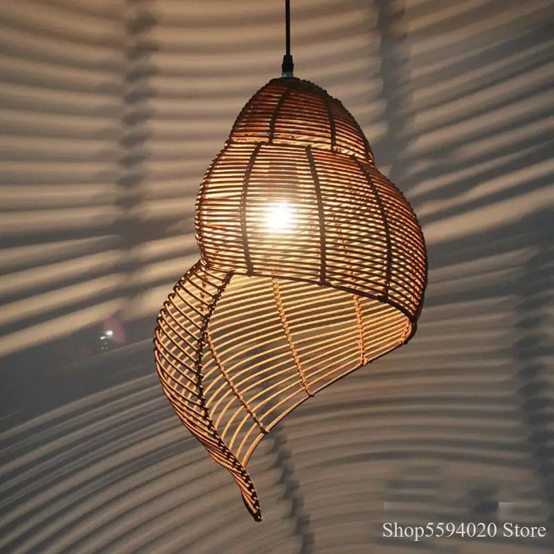 Pastoral Conch Vine Lustre Pendant Lights Art Wood Hanging Lamp Creative Art Southeast Asia Hall Hanglamp Loft Decor Suspendu