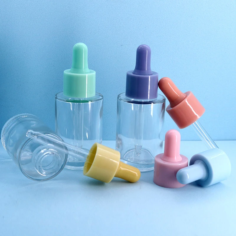 

30m Colorful Cap Dropper Bottle Clear Glass Aromatherapy Liquid for Essence Massage Oil Serum Pipette Refill High-grade