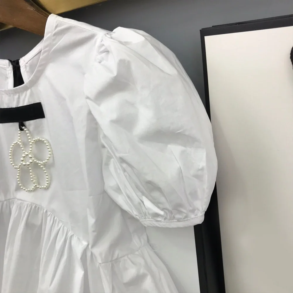 

Light luxury atmosphere 21 summer girl's pure cotton princess skirt children's fresh simple wind pearl flower dress lovely