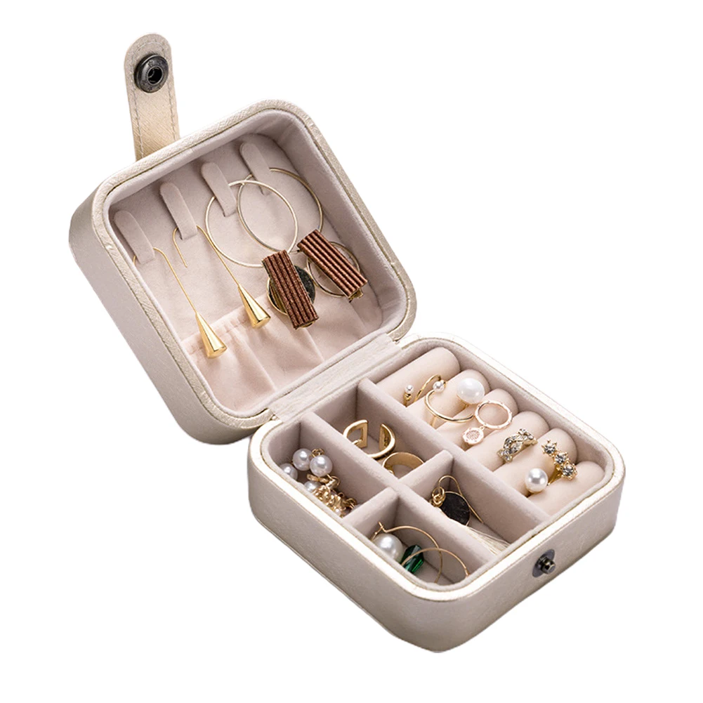 

Display Case PU Leather Earring Holder Universal Jewelry Box Zipper Closure Multi Slots Square Ring Storage Home Travel Portable