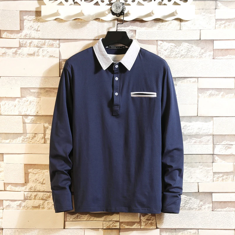Мужские рубашки поло с длинным рукавом одноцветные для мужчин s Camisa Polo модные