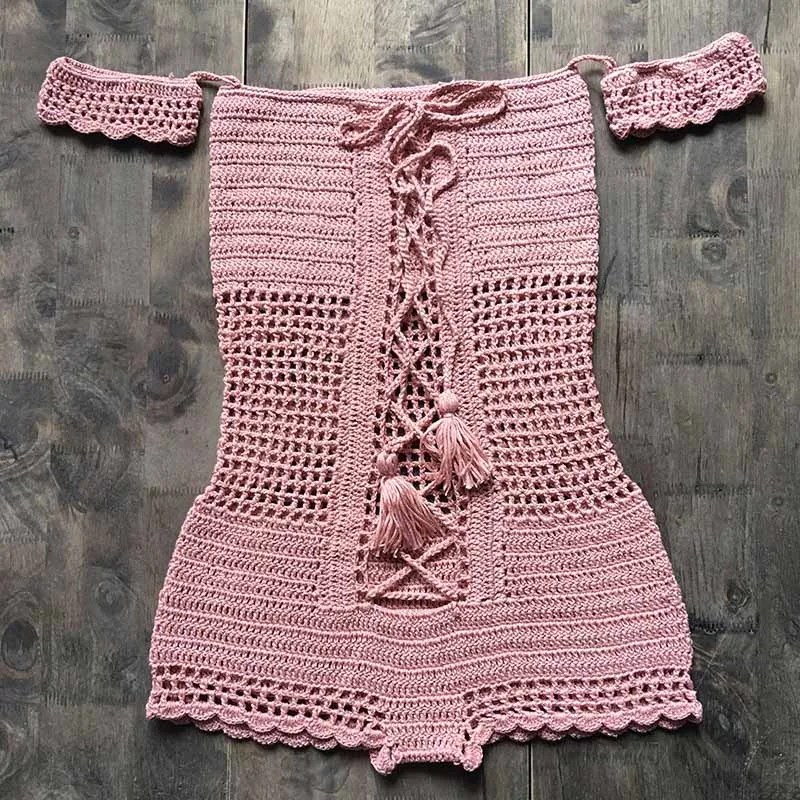 Вязаное крючком боди ручной работы на одно плечо тонкое сексуальное вязаное