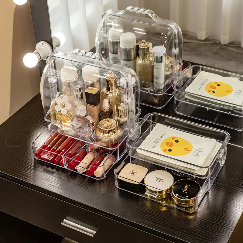 Прозрачная коробка для хранения косметики большая емкость портативный