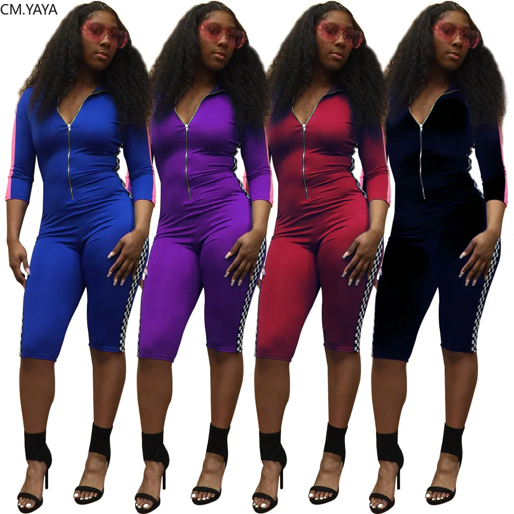 Женские комбинезоны с V образным вырезом летние в клетку принтом уличные