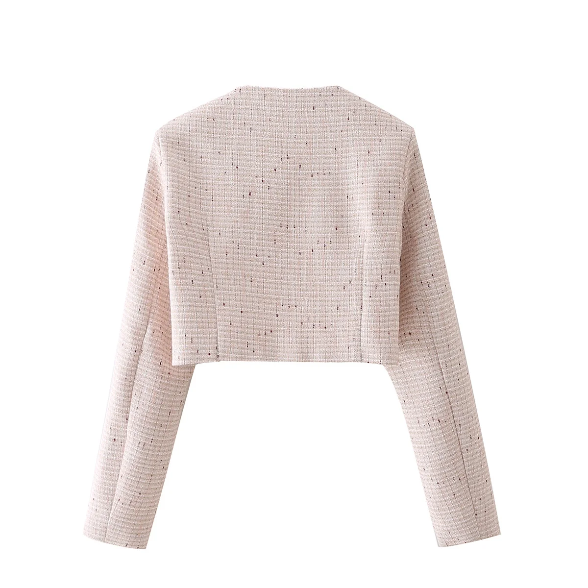 KEYANKETIAN 2021 spring and autumn new women's long-sleeved round neck pocket with pearl buckle woolen woven short suit jacket