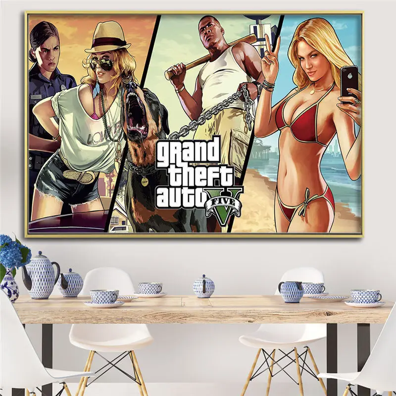 Популярная игра Gta 5 Картина на холсте плакаты и принты картины стену для спальни