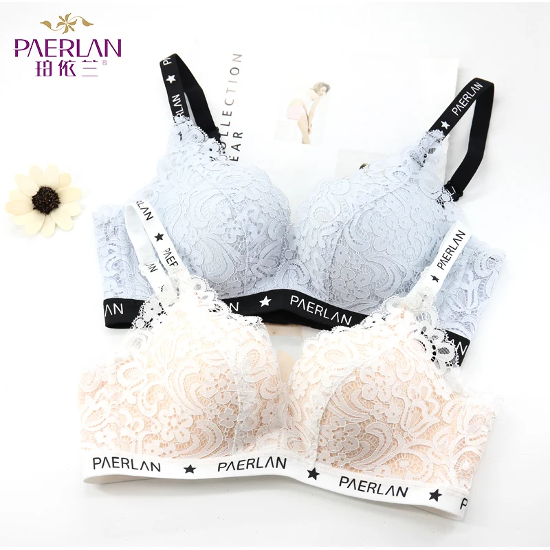 

PAERLAN Second Half Price 3/4 Cup One-piece Sexy Female Bra Lace Letter Print Small Chest Adjustable Back Underwear