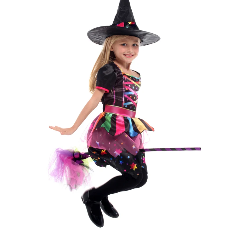 

Carnival Halloween Girl Magic Witch Costume Colorful Clown Tutu Sorceress Cosplay Party Fancy Dress