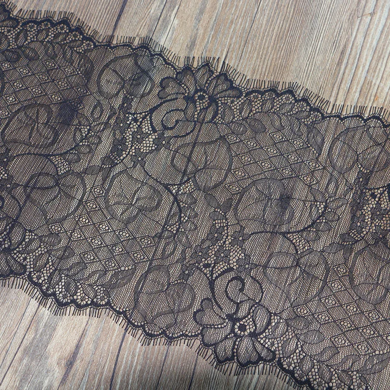 

3-yard 21.5 cm wide, high-quality fashion, high-quality hand-made DIY black flower pattern eyelash lace edge, decorative clothin