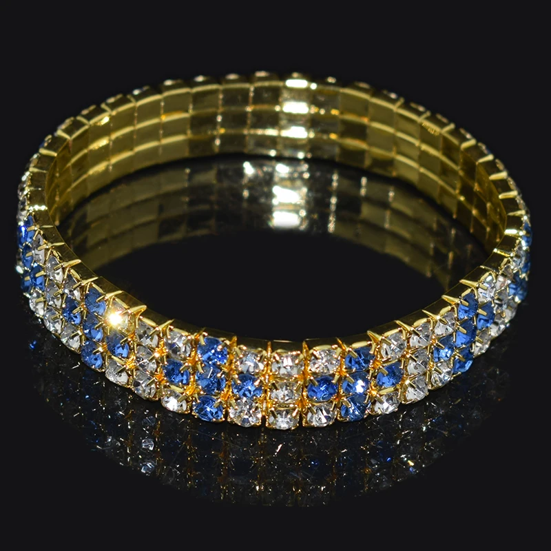 Gold-Light Blue Модные стразы, Золотой/Серебряный крест, растягивающиеся браслеты, эластичный браслет с кристаллами для женщин, шикарный подарок для девушек, свадебные ювелирные изделия - Окраска металла: Gold-Light Blue