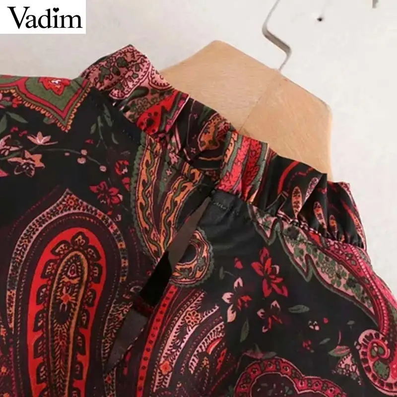 Vadim Женская Ретро блузка с оборками принтом длинным рукавом воротник рубашки