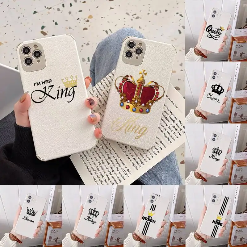 

Crown Letter King Queen luxury Phone Case Lambskin Leather For iphone 12 11 8 7 6 XR X XS PLUS MINI PLUS PRO MAX Shockproof