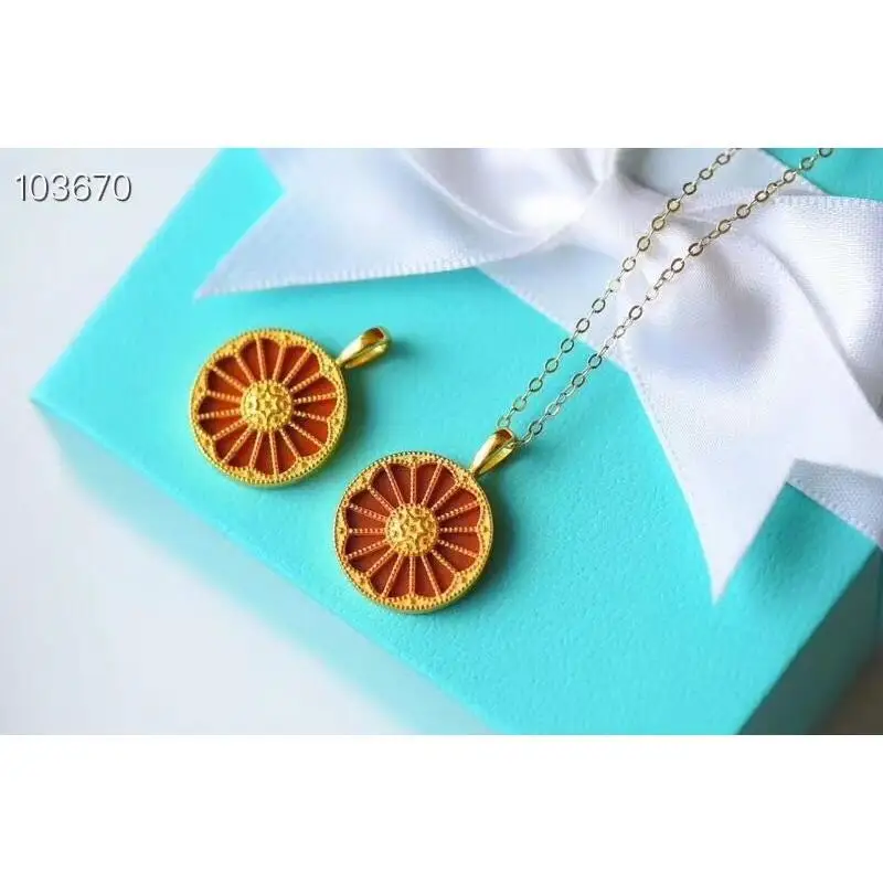 

Full Color Full of Meat South Red round Brand Vintage Pendant Necklace S925 Sterling Silver Gilding Craft Thick Gold Inlaid
