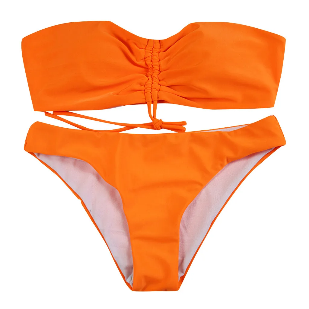 

Bandeau swimsuit High waist Lace Up Bikini 2020 Swimwear Women Biquini Push Up Bikinis Set Bathing Suit Summer Swimming suit