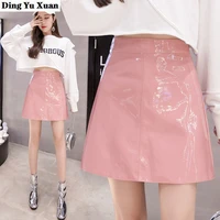 black pink shiny faux leather skirts womens 2021 korean fashion harajuku short mini a line pu skirt autumn winter falda