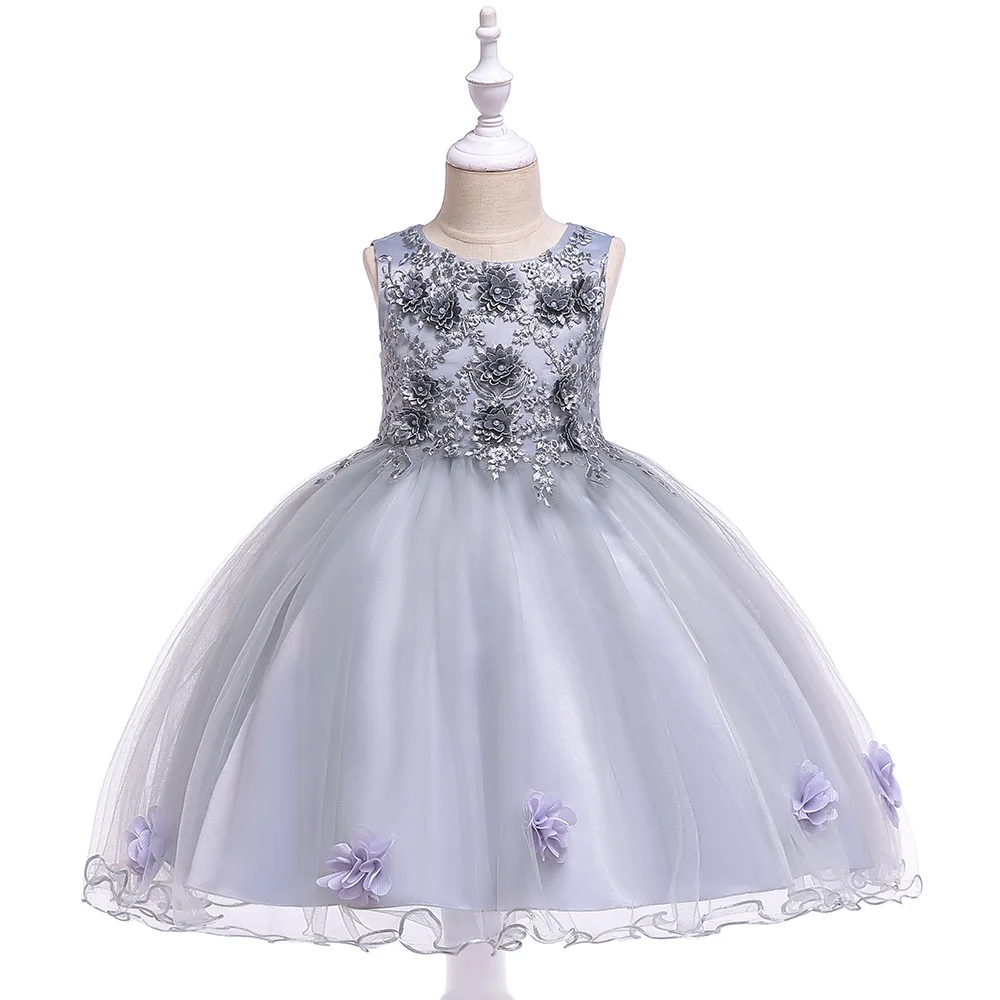 Flower Princess Girls Summer Dresses Handmade Embroidrey Wedding Dress Gown 4-10T Children Kids Party Birthday Clothes