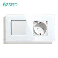 bseed push button switches 1gang 1way eu cover wall socket crystal glass wall mechanical switches eu standard white black golden