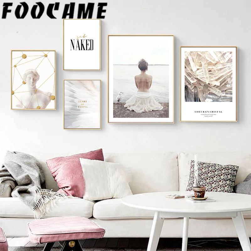 

Girl Feather Sculpture Crystal Nordic Art Canvas Painting Realist Poster Scandinavian Minimalist Wall Pictures Print Home Decor