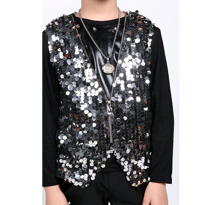 Детский костюм в стиле хип-хоп серебристая танцевальная куртка с блестками жилет