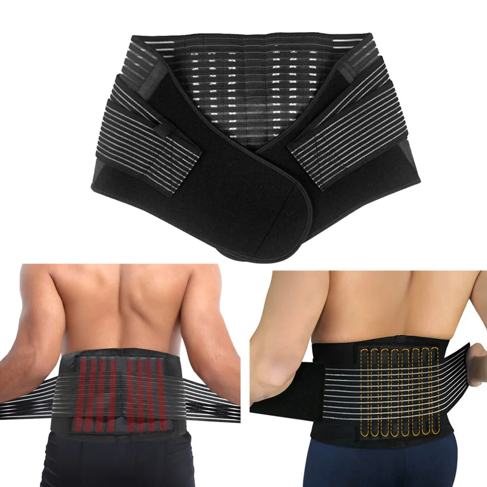 Бандаж для поддержки талии прочный черный двойной регулируемый облегчения боли