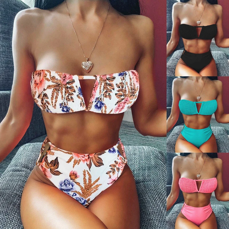 

Swimwear Women Female Push-up Padded Swimsuit Lady Strapless Beachwear Wrap Chest Bathing Suit Sexy Bikini Set Brazilian Biquini