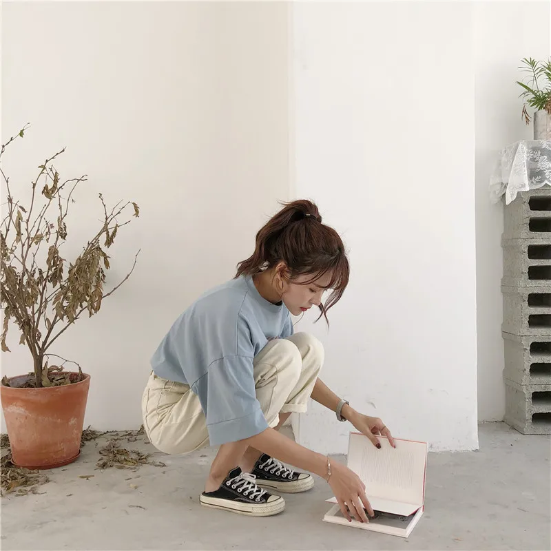 Женские джинсы бежевые джинсовые с высокой талией до щиколотки свободные