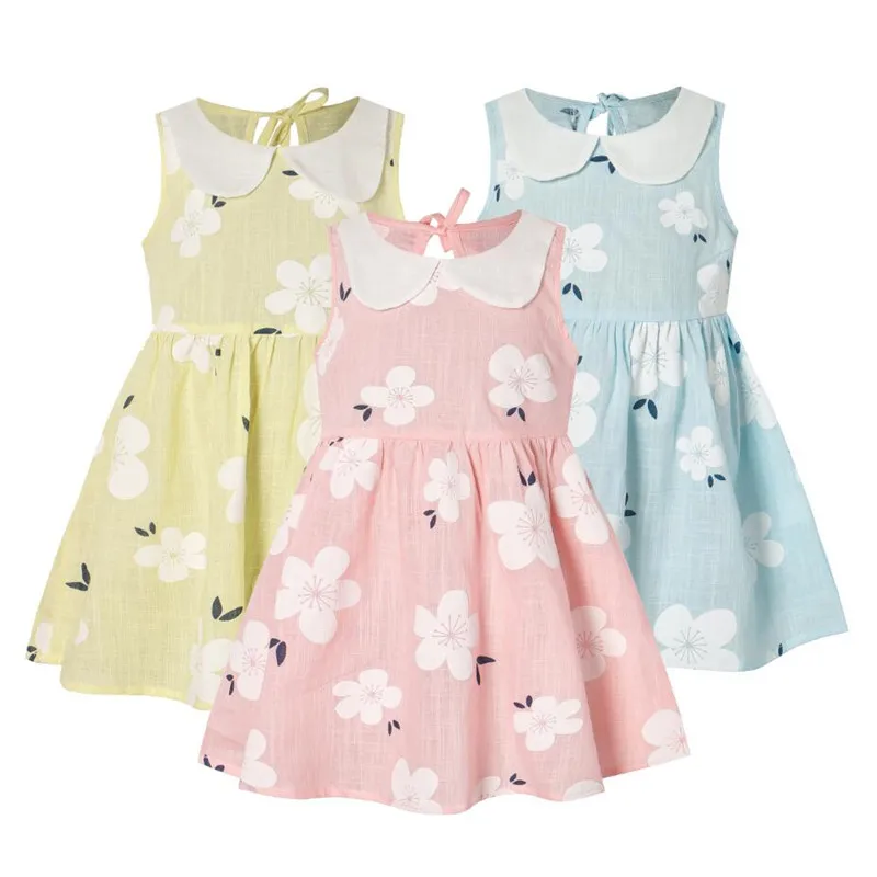 

1-6Y Baby Girls Flower Dresses Cotton Kids Summer Peter Pan Collar Princess Dress for Children Party Ball Pageant Clothes