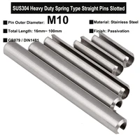 2pcs1pc m10x16mm100mm sus304 spring type heavy duty straight pins slotted stainless steel gb879 din1481