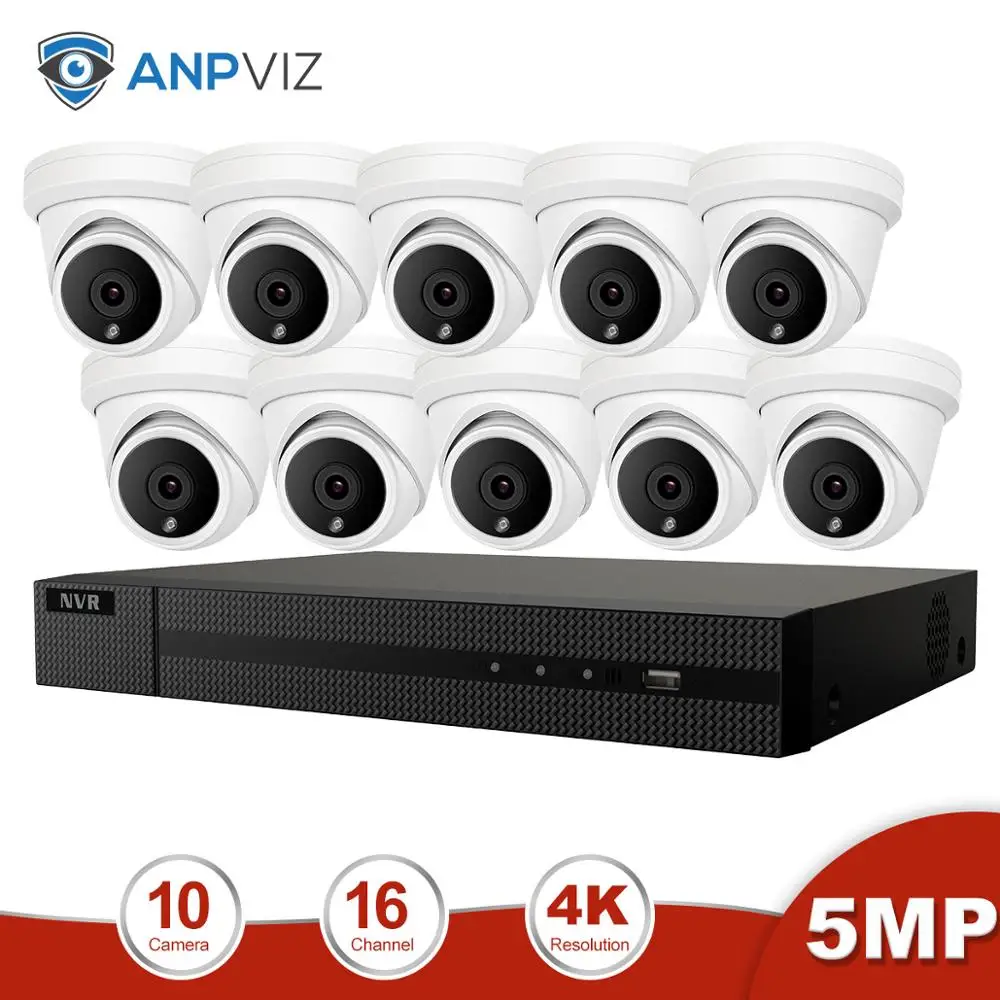 Anpviz 16CH 4 к NVR 5MP купольная PoE Комплект ip-камеры ONVIF дома/на открытом воздухе безопасности 8/10/12/16 фото системы видеонаблюдения DVR NVR Kit