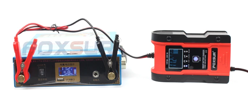 foxsur 12 6v li ion lithium lipolymer battery charger 12v 24v motorcycle car truck battery charger 7 stage lifepo4 charger free global shipping