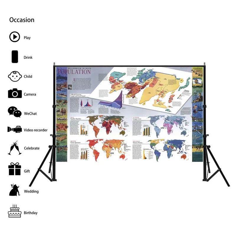 

Foldable 1998 Yesr World Population Distribution Map 90x60cm Classic Non-woven World Map Wall Decoration Poster