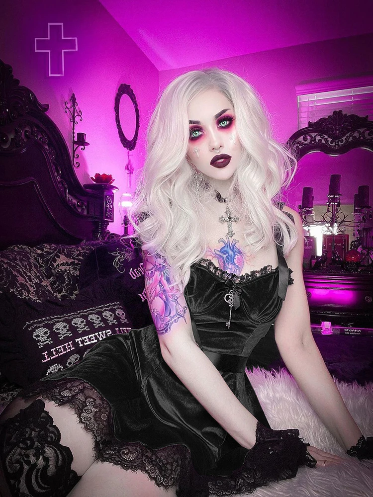 Женское бархатное платье-трапеция InsDoit черное или фиолетовое платье в готическом