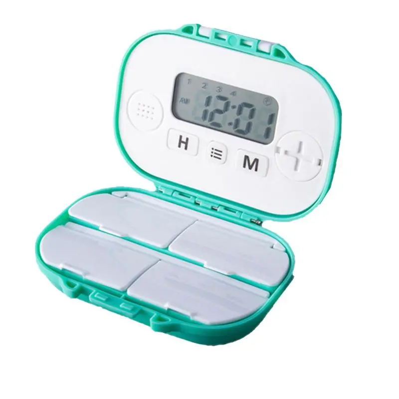 

4 Grids Medicine Storage With Alarm Reminder Pill Tablet Sorter Box Organizer