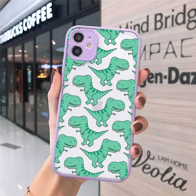 

dinosaur Phone Case For iPhone 12 11 Mini Pro XR XS Max 7 8 Plus X Matte transparent Purple Back Cover