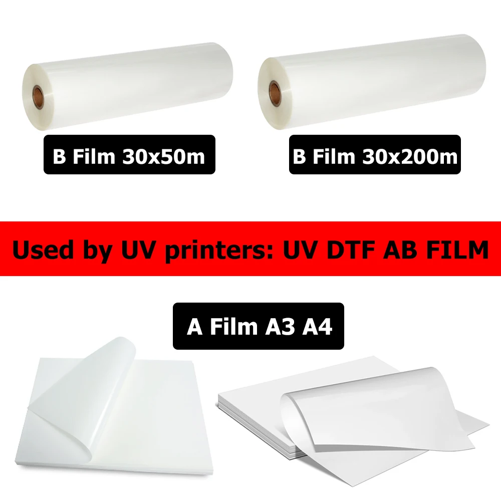 UV DTF AB film for 6090 4060 A1 A2 A3 A4 UV printers Waterproof transfer DTF film LOGO curved round adhesive sticker L1800 L805